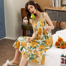 Женское летнее Ночное платье BZEL, хлопковая удобная одежда для сна, Элегантная ночная Пижама с цветочным принтом, женская пижама большого размера 2024 - купить недорого