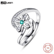 JQUEEN Fashion Silver Color Ring Flower With Green Cubic Zircon Finger Ring For Women Party Wedding Accessories 2024 - buy cheap