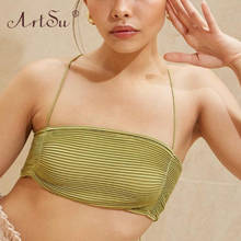 ArtSu Purple Green Fashion Tube Top Women Strapless Multiway Bandage Satin Club Party Sexy Crop Top 2021 Summer Tank Top 2024 - buy cheap