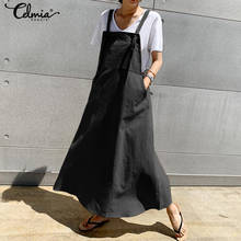 Vintage Casual Apron Dress Women's Sundress 2022 Celmia Summer Linen Overalls Suspender Long Dress Female Maxi Vestidos Robe  2024 - buy cheap