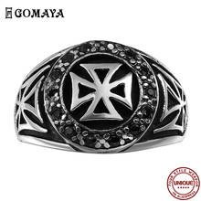 GOMAYA-anillo de acero inoxidable 316L con diseño de Cruz para hombre, joyería con incrustaciones de circonita negra, estilo Punk Rock 2024 - compra barato