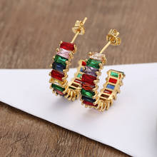 European style women's stud earrings colorful earrings copper zirconia rainbow earrings for women jewelry gift dropshipping 2024 - buy cheap