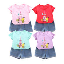 Summer Infant Baby Girls Clothes Sets Kids Short sleeve Tank Top +Denim shorts 2PCS For Girl Clothing Suit Casual Floral Outfits 2024 - buy cheap