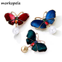 Morkopela Butterfly Enamel Pin Vintage Simulated Pearls Insect Brooch Jewelry Charm Brooches For Women Men Clothes Pins 2024 - buy cheap