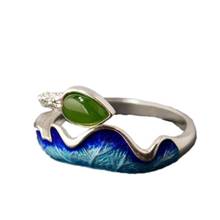 Anel de prata pura s925 feminino, anel em formato de lótus com processo de queima de prata, jaspe, para mulheres, 2020 2024 - compre barato