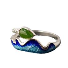 2020 new real S925 pure silver inlay burning process Lotus shape for women ring  Jasper Silver Ring for Woman 2024 - buy cheap