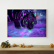 Póster de tigre púrpura y pintura en lienzo para decoración del hogar, pintura de pared con ilustración moderna, sin marco 2024 - compra barato