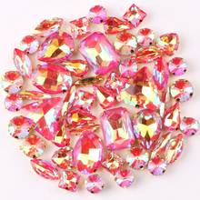 Gold claw setting 50pcs/bag shapes mix jelly candy Red AB glass crystal sew on rhinestone wedding dress shoes bags diy 2024 - buy cheap