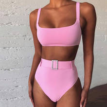 Biquíni vintage de cintura alta com strass, roupa de banho feminina estilo bandeau, rosa, 2020 2024 - compre barato