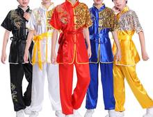 Uniformes unisex de artes marciales para niños, ropa wushu de dragón bordado, trajes de tai chi, rojo/Negro/amarillo 2024 - compra barato