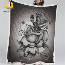 BlessLiving Borboleta Crânio Cobertor Sherpa Fleece Throw Blanket Reversível Pálido Cinza Retro Rosas Romântico Roupa De Cama para Adultos 2024 - compre barato