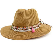 Шляпа от солнца HT3585 для мужчин и женщин, Пляжная Соломенная Панама с широкими полями, с защитой от ультрафиолета, для путешествий, летняя 2024 - купить недорого