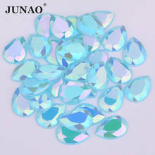 Junao-strass de cristal aquamarine ab, 10x14mm 13x18mm, pedras de cristal com parte traseira lisa, aplique não costurado, acrílico 2024 - compre barato