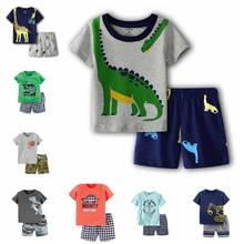 Novo dinossauro bebê meninos verão t-shirts + shorts calças 2-pieces conjunto de roupas menino roupa de algodão 6 9 12 18 24 mês 2024 - compre barato
