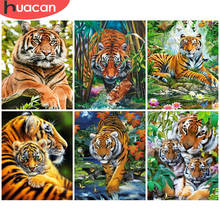 HUACAN-pintura por número de animales de Tigre, dibujo de árbol sobre lienzo, decoración del hogar, regalo artístico pintado a mano 2024 - compra barato