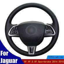 Funda para volante de coche, protector suave de cuero negro genuino para Jaguar XF, XF, S, XF, Sportbrake 2014, 2015, trenza, cuatro estaciones 2024 - compra barato