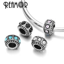 REAMOR-espaciador de cristal de acero inoxidable, 4 colores, Blanco, Negro, Rosa, azul, cuentas europeas para pulsera DIY, accesorios de joyería 2024 - compra barato