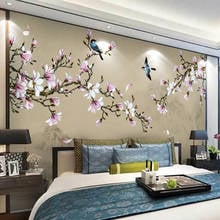 Custom 3D Photo Wallpaper Chinese Style Hand Painted Magnolia Flowers And Birds Large Mural Bedroom Living Room TV Background 2024 - buy cheap