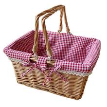 Picnic Basket, Woven Natural Wicker Basket with Double Handles and Cloth Lining for Food Sundry Container Fruit Storage 2024 - buy cheap