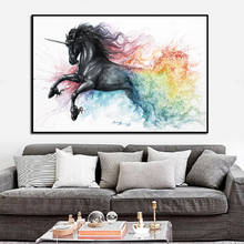 Красивый Единорог Черная лошадь Холст Картина маслом абстрактные животные настенные художественные картины плакаты и принты для украшения дома комнаты 2024 - купить недорого