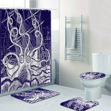 Vintage mítico kraken ataque polvo gigante cortina de chuveiro do banheiro banho esteiras conjunto náutico azul marinho octopus decoração da sua casa 2024 - compre barato