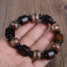 Glossy rodada cilindro brown black onyx pedras semi preciosas pérolas com cercadura budismo tibetano beads pulseira para homem 2024 - compre barato