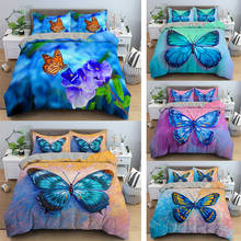 Blue Butterfly Duvet Cover Set with Pillowcase Zipper Closure Print Comforter Single Double Queen King Size 2/3pcs Bedding Set 2024 - buy cheap