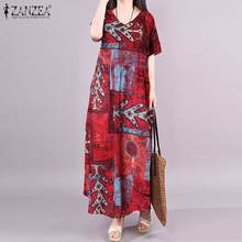 Elegant Women's Printed Sundress ZANZEA Check Maxi Dress Casual Short Sleeve Summer Vestidos Female O Neck Robe Oversized 2024 - buy cheap