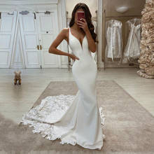 Sexy Mermaid Wedding Dresses Spaghettis Straps V-Neck Elastic Satin Lace Wedding Gown Simple Train Beach Long Bridal Dress 2021 2024 - buy cheap