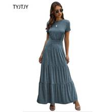 2021 Long Summer Dress Ladies Pleated Elegant Maxi Party Dress Ladies Sundress Floor Length Short Sleeve Casual Robe Femme 2024 - buy cheap