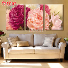 Fatcat 5d pintura diamante rosa peônia flor tríptico mosaico completo quadrado redondo bordado venda decoração ae1645 2024 - compre barato