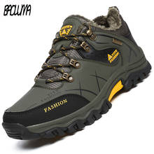 Botas de nieve para hombre, zapatos de trabajo impermeables, zapatillas de cuero de felpa cálidas, antideslizantes para exteriores, senderismo, Invierno 2024 - compra barato