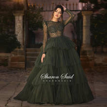 Arabic Olive Green Long Sleeve Dubai Evening Dresses for Women Wedding Party Gowns Puffy Ruffles Elegant Formal Prom Dress 2024 - buy cheap