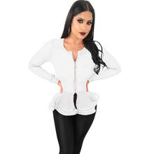 Jaqueta bomber com zíper feminina, casaco de manga longa em camadas com babados, blusa sexy para outono 2024 - compre barato