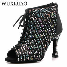 Wuxijiao-botas altas para dança latina, sapatos de salto alto 9cm com sola macia para salão de salão, salsa, ritmos latinos 2024 - compre barato
