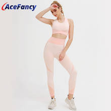 Acefancy ginásio roupas traje para yoga conjunto de fitness cruz sem encosto sutiã manga longa + cintura alta leggings zc2683 treino feminino 2024 - compre barato