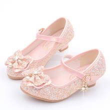 Spring and Autumn Girls High-heeled Shoes Children's Sequined Dress Single Shoes New Girls Show Bow Princess Shoes Party Shoes 2024 - buy cheap