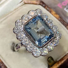 Huitan anel de dedo feminino, novo anel da moda para festa de casamento, luz azul brilhante, cristal cz, pedra graciosa, joia de casamento em massa 2024 - compre barato