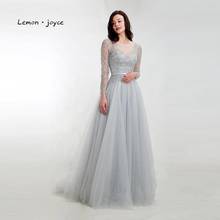 Lemon joyce Formal Evening Dress Long Sleeves 2020 O-neck Beading Illusion Party Dresses Evening Plus Size 2024 - buy cheap