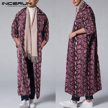 Модная мужская верхняя одежда с леопардовым принтом, открытый стежок, кардиган с рукавом 3/4, длинный Тренч, пальто для мужчин, уличная одежда, повседневные плащи, INCERUN 2020 2024 - купить недорого