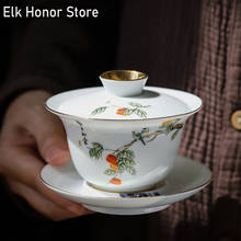 150ml Ceramic Gaiwan Porcelain Outline Gold Art Bird Flower Cup with Lid Cover Saucer Kit Master Tea Set Drinkware Decor Crafts 2024 - buy cheap