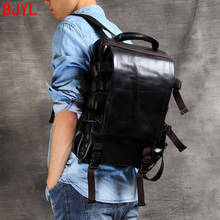 Mochila De piel auténtica para hombre, bolso para portátil de 15,6 pulgadas, mochilas de viaje hechas a mano, mochilas de cuero negro suave, bolsas clásicas informales 2024 - compra barato