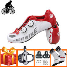 SIDEBIKE/Мужская обувь для велоспорта из углеродного волокна; Дышащие педали для шоссейного велосипеда; Самоблокирующийся ультра-светильник; Обувь для гоночного велосипеда 2024 - купить недорого