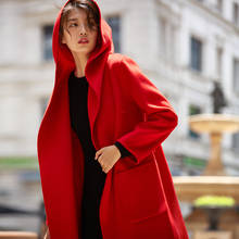 Women Winter Coat 2019 Elegant Wool Warm Long Hooded Coat Korean Style Fashion Office Red Cashmere Wool Coat 2024 - buy cheap