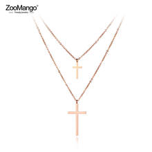 ZooMango Bohemia Titanium Stainless Steel Double-layered Cross Charm Choker Necklaces Pendant Chain Jewelry For Women ZN19080 2024 - buy cheap