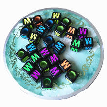 High Quality Cube Acrylic Letter Beads 200pcs 7*7mm Big Hole Colorful Initial W Printing Plastic Square Alphabet Pearl Beads 2024 - buy cheap