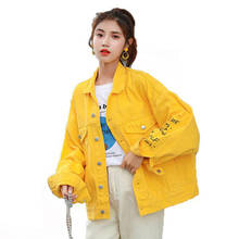 Autumn Yellow Denim Jacket Women Letter Printing Fashion Casual Jeans Jacket Basic Coat Female Single-breasted Turndown Collar 2024 - buy cheap
