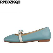 Shallow Blue Chinese Ladies China Designer 2021 Square Toe Spring Autumn Slip On Women Flats Shoes With Little Cute Bowtie Bow 2024 - buy cheap