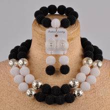 Conjunto de joias com pérolas simuladas, preto e branco, traje de casamento nigeriano, colar para mulheres fzz10 2024 - compre barato