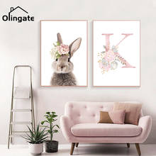 Quadros artísticos de parede com flores cor-de-rosa, pôsteres de bebês, pôster personalizado de nome da menina, impressões no berçário, decoração do quarto de bebê 2024 - compre barato